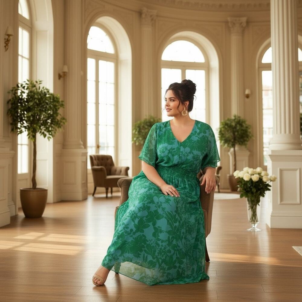 Jessica Howard Green Floral Midi Dress Size 18W NWT